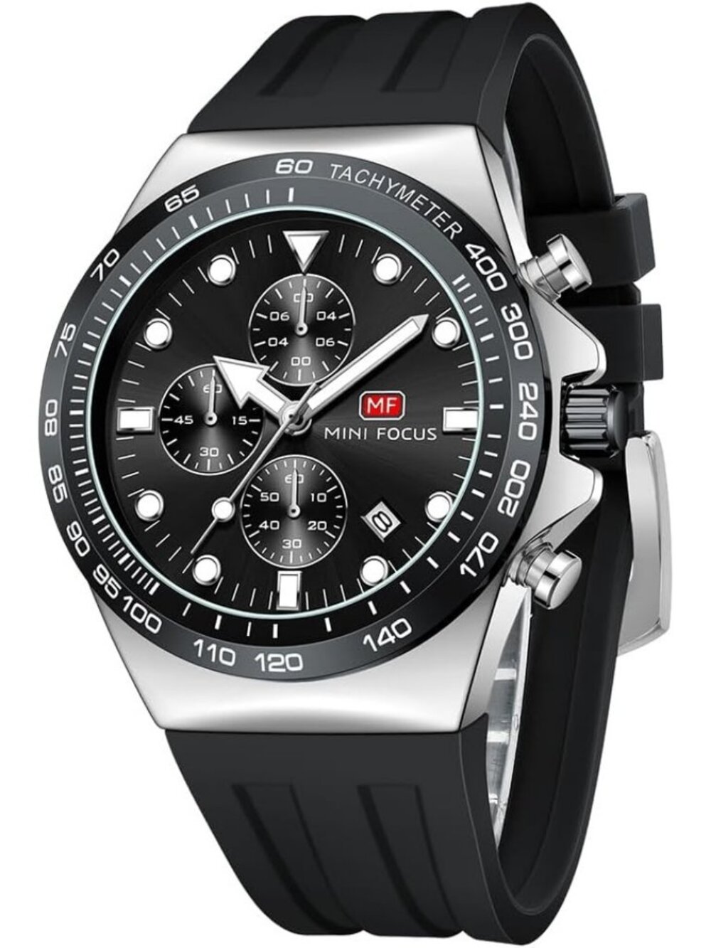 Men's Black And Silver Analog Quartz Waterproof Chronograph Stylish Casual Watch